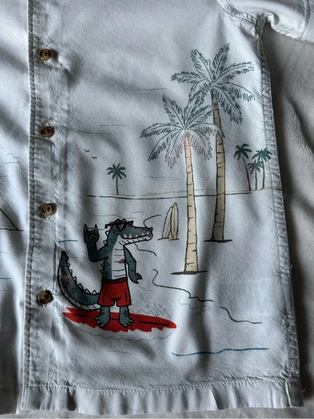 Old Navy Boys White Short-Sleeve Button-Down Shirt with Beach Print
